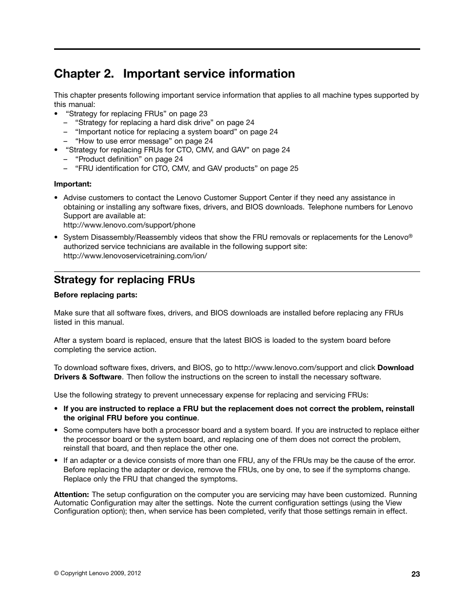 Chapter 2. important service information, Strategy for replacing frus | Lenovo ThinkPad T410s User Manual | Page 29 / 166