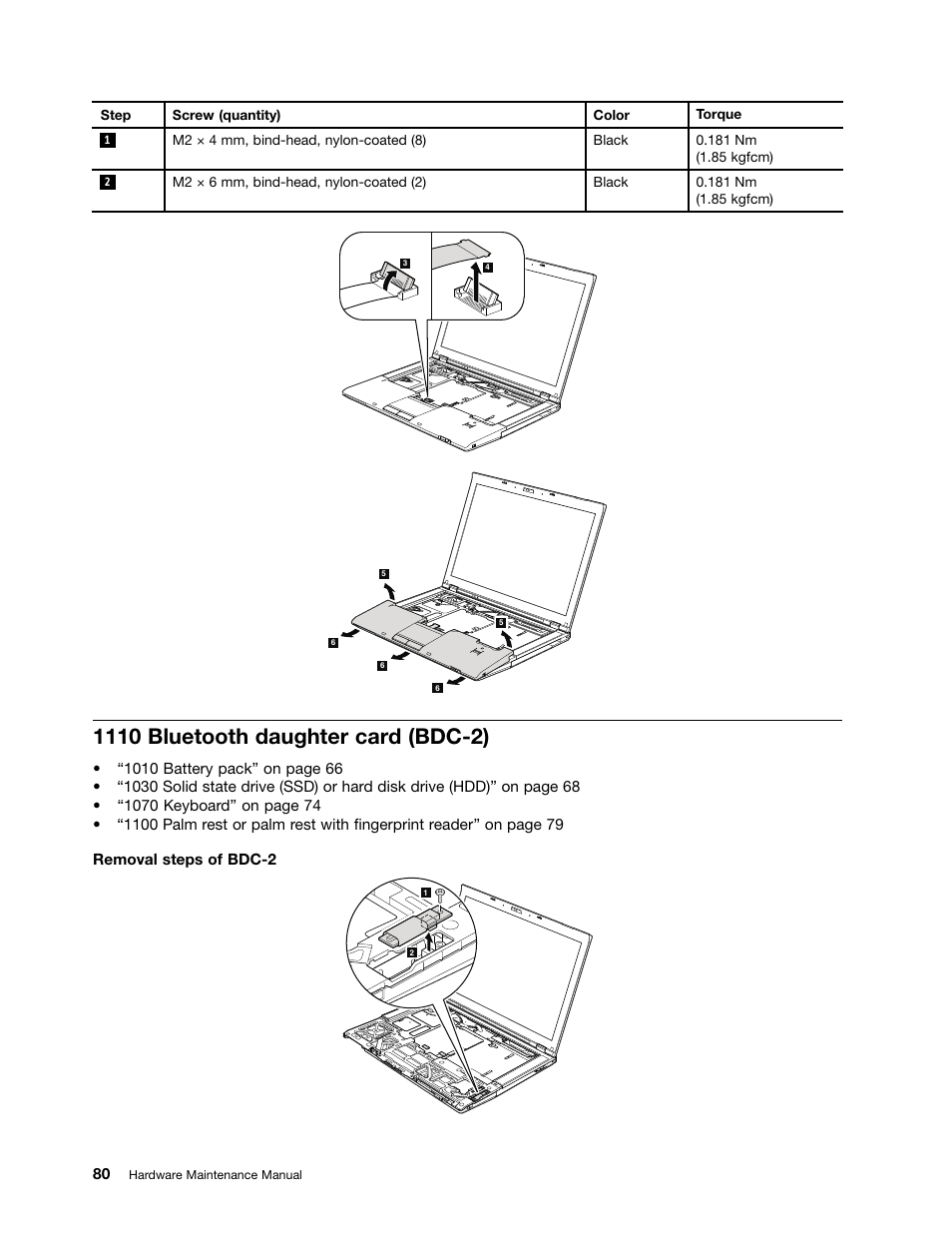 1110 bluetooth daughter card (bdc-2) | Lenovo ThinkPad T410s User Manual | Page 86 / 166