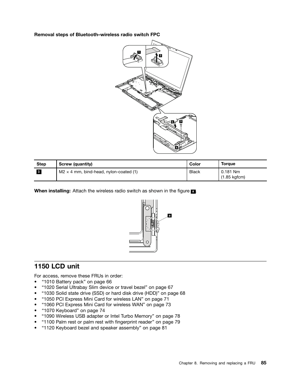 1150 lcd unit | Lenovo ThinkPad T410s User Manual | Page 91 / 166