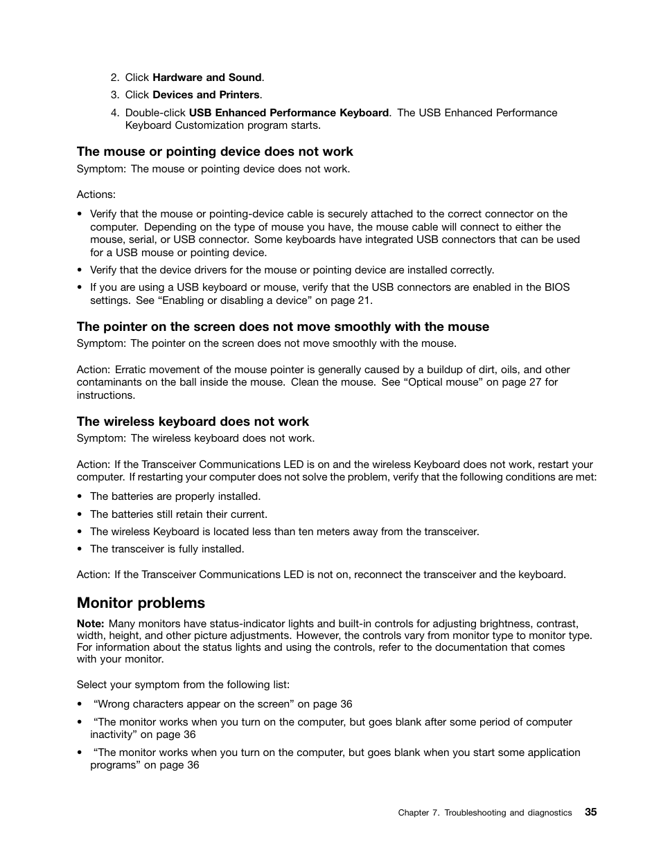 Monitor problems | Lenovo M5800 Desktop User Manual | Page 45 / 70