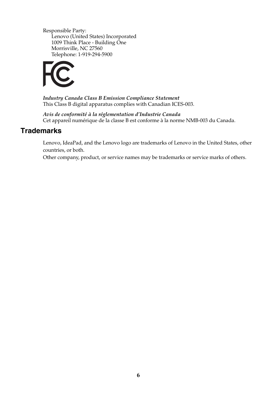 Trademarks | Lenovo Flex 10 Notebook Lenovo User Manual | Page 6 / 6