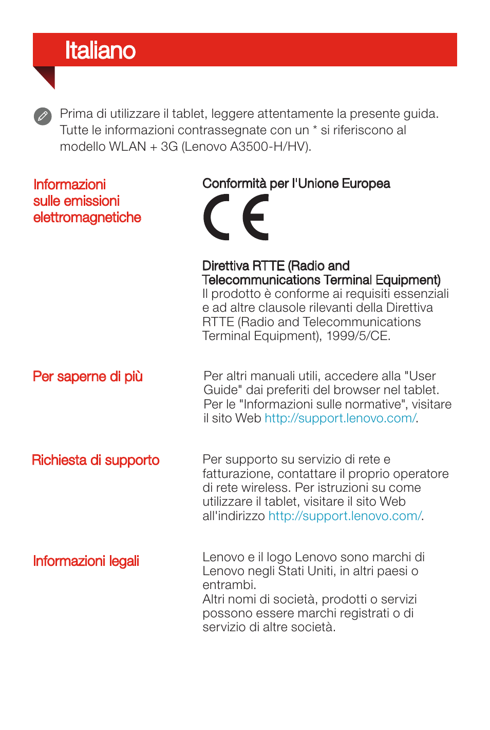 Italiano | Lenovo A7-50 Tablet User Manual | Page 17 / 77