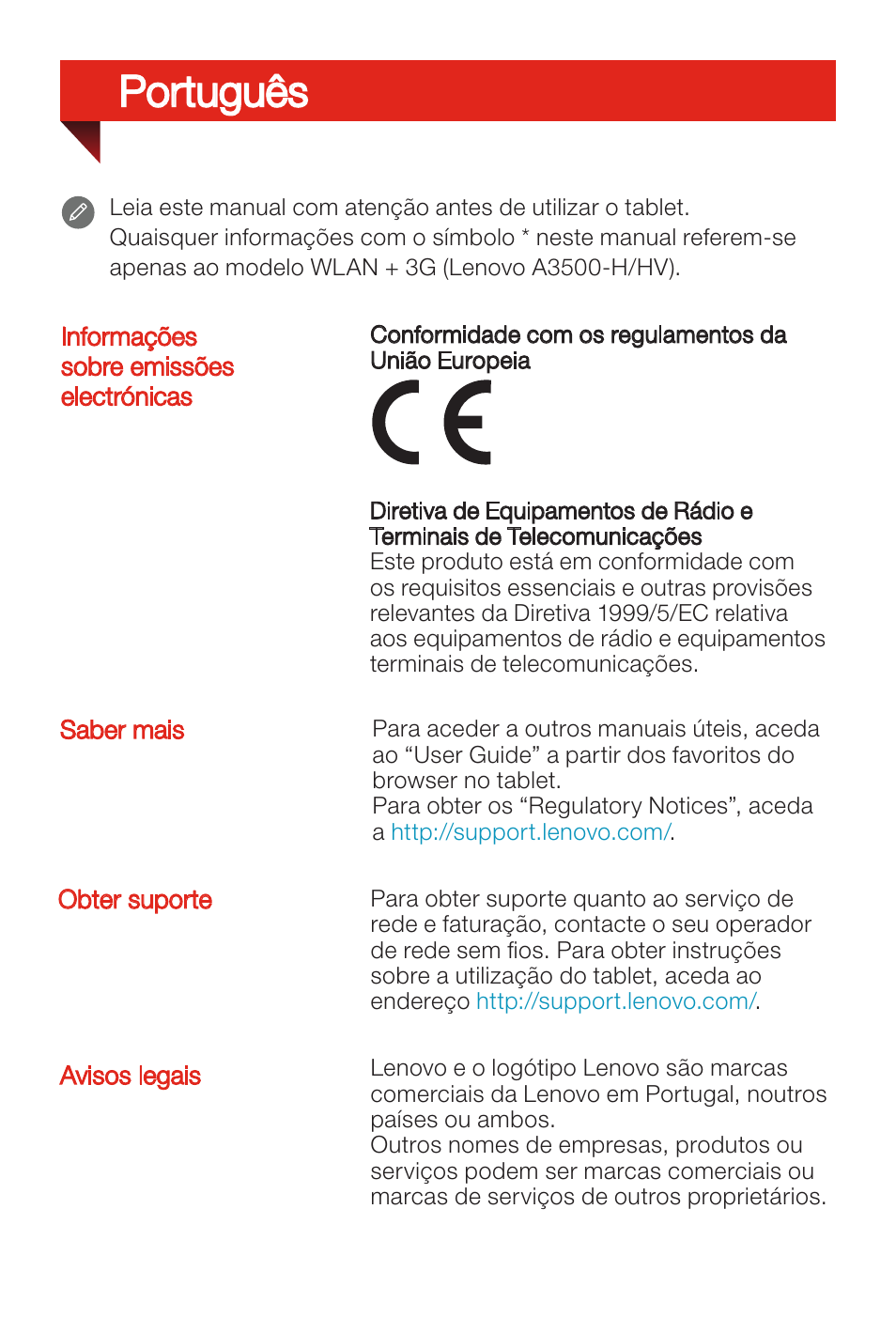 Português | Lenovo A7-50 Tablet User Manual | Page 22 / 77