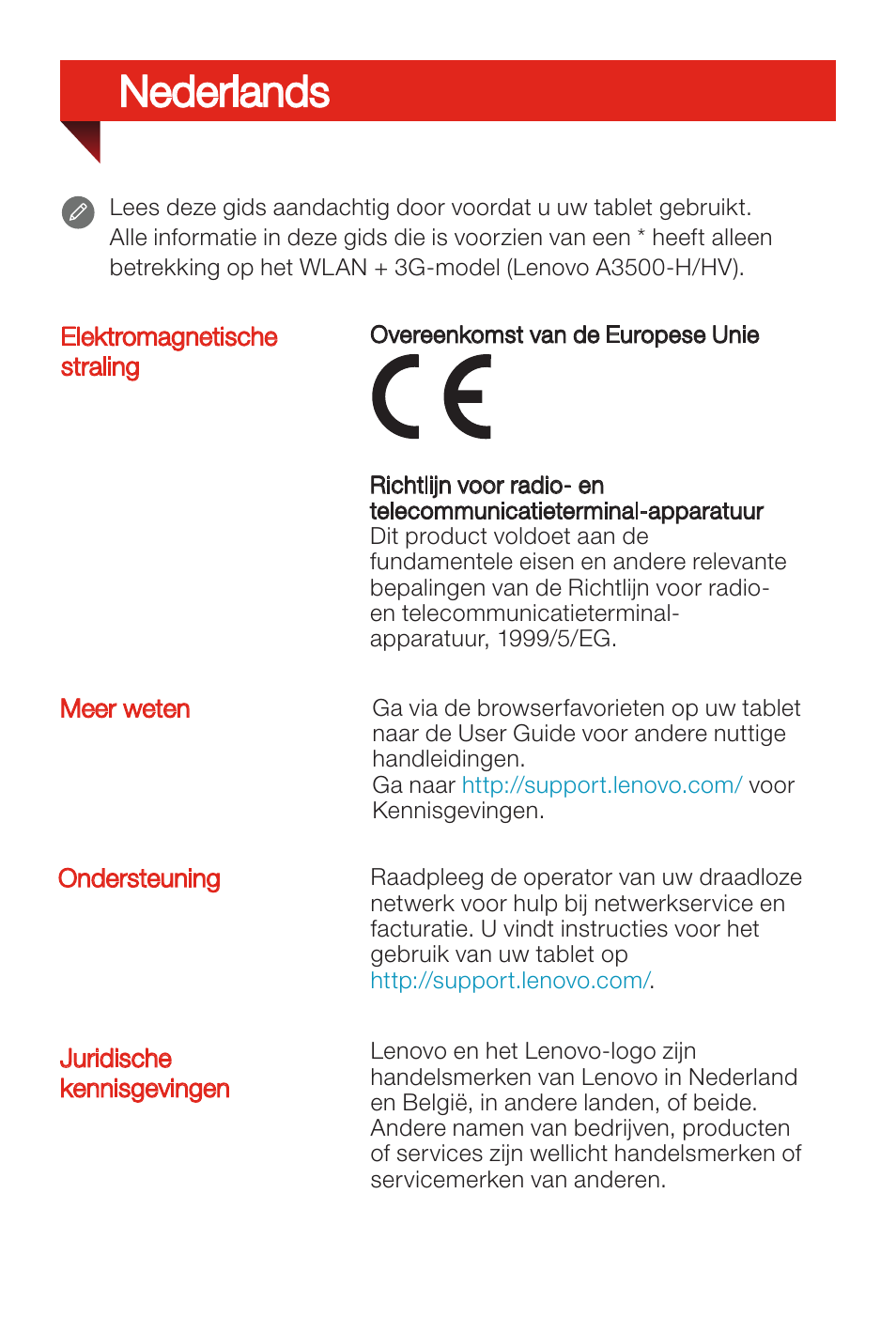 Nederlands | Lenovo A7-50 Tablet User Manual | Page 27 / 77