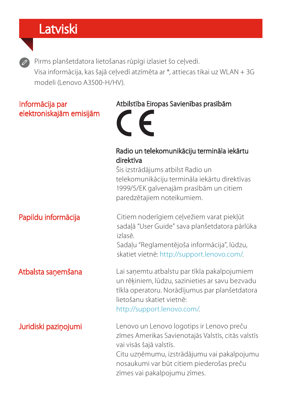 Latviski | Lenovo A7-50 Tablet User Manual | Page 62 / 77