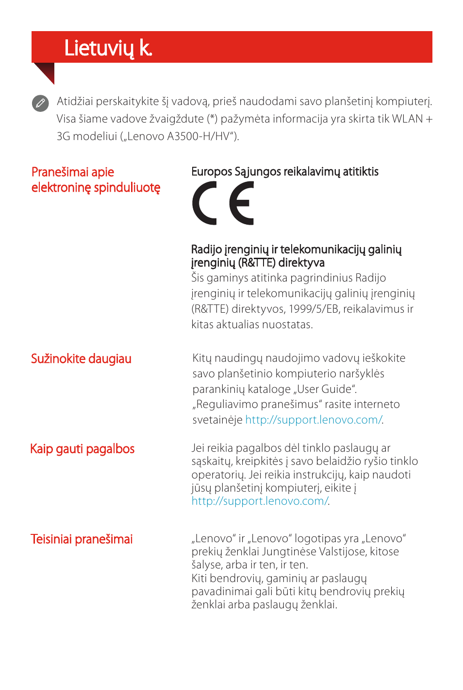 Lietuvių k | Lenovo A7-50 Tablet User Manual | Page 67 / 77