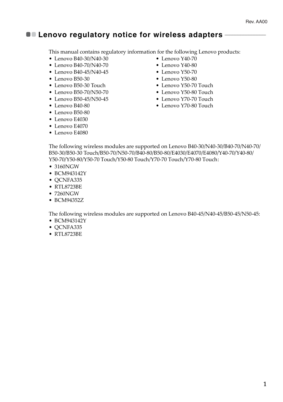 Lenovo Y50-70 User Manual | 15 pages