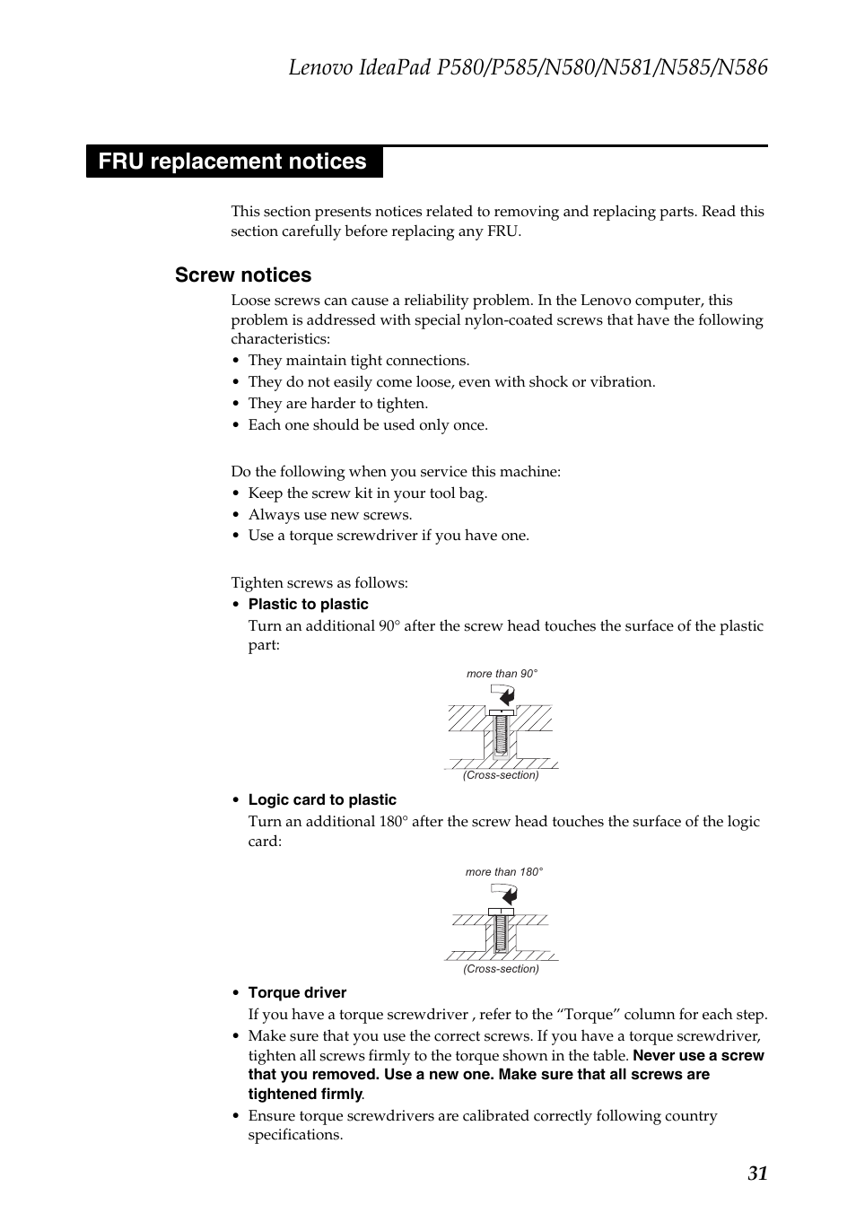 Fru replacement notices, Screw notices | Lenovo IdeaPad N580 User Manual | Page 35 / 103