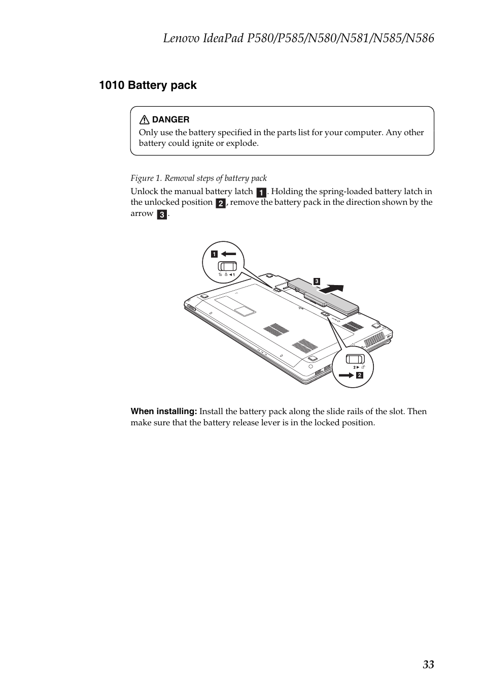 1010 battery pack | Lenovo IdeaPad N580 User Manual | Page 37 / 103