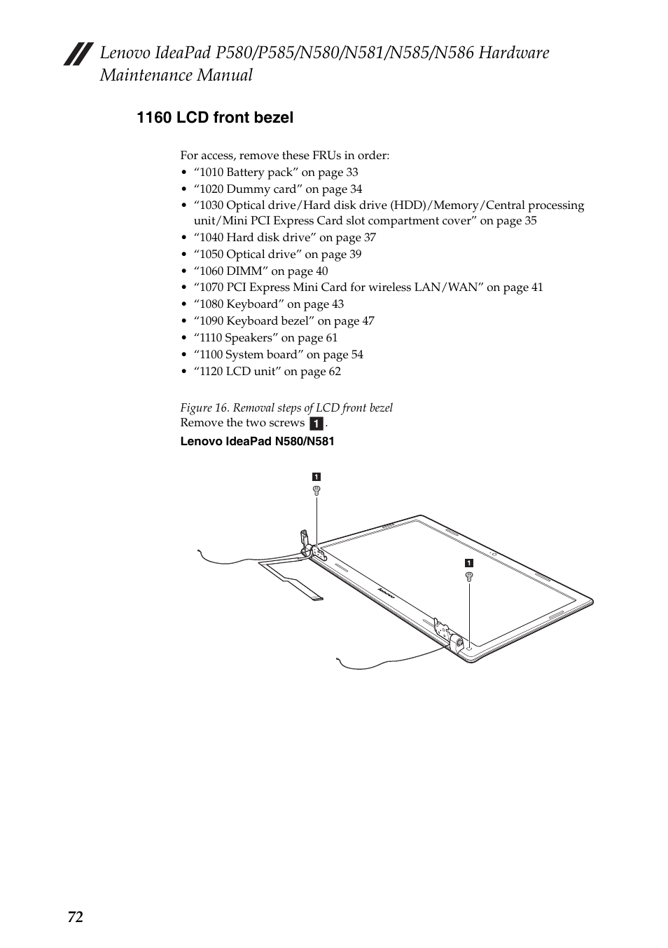 1160 lcd front bezel | Lenovo IdeaPad N580 User Manual | Page 76 / 103