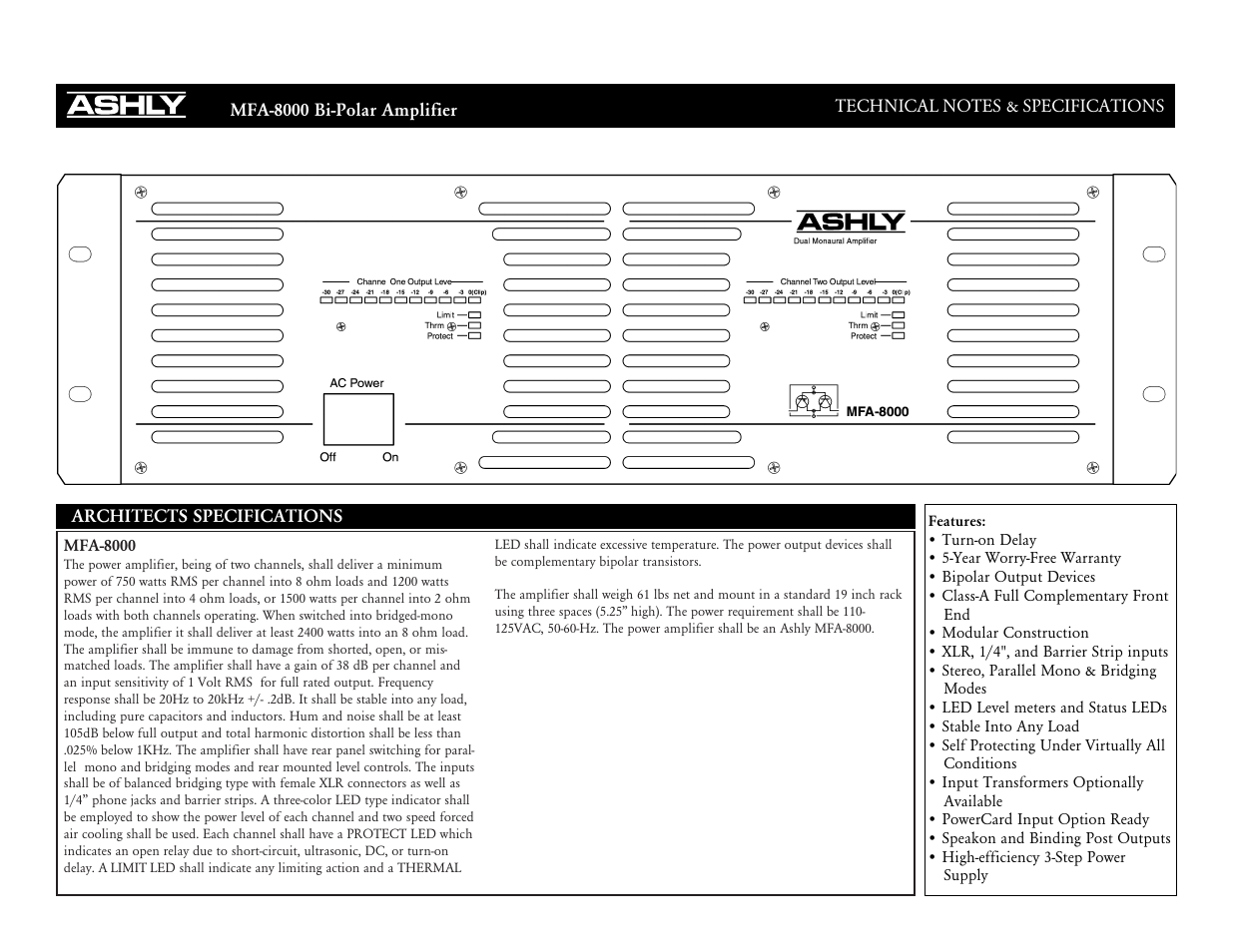 Ashly MFA MFA-8000 User Manual | 2 pages