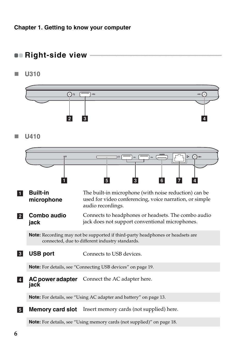 Right-side view | Lenovo IdeaPad U410 User Manual | Page 10 / 44