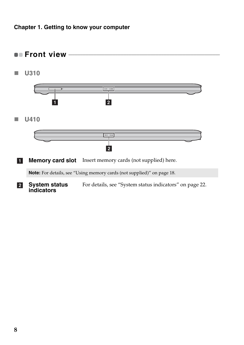 Front view | Lenovo IdeaPad U410 User Manual | Page 12 / 44