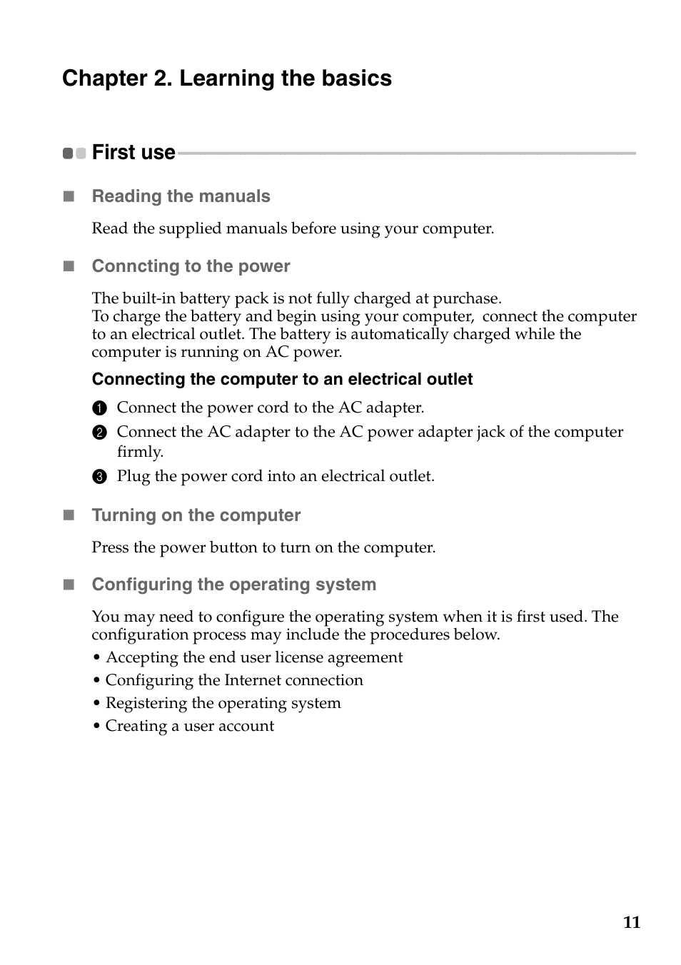 Chapter 2. learning the basics, First use | Lenovo IdeaPad U410 User Manual | Page 15 / 44