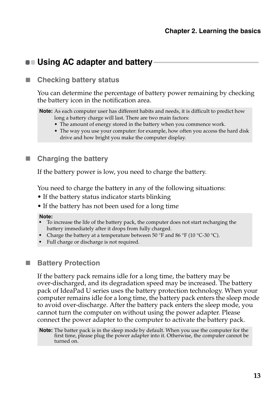 Using ac adapter and battery | Lenovo IdeaPad U410 User Manual | Page 17 / 44