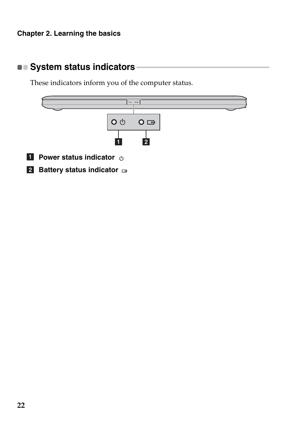 System status indicators | Lenovo IdeaPad U410 User Manual | Page 26 / 44