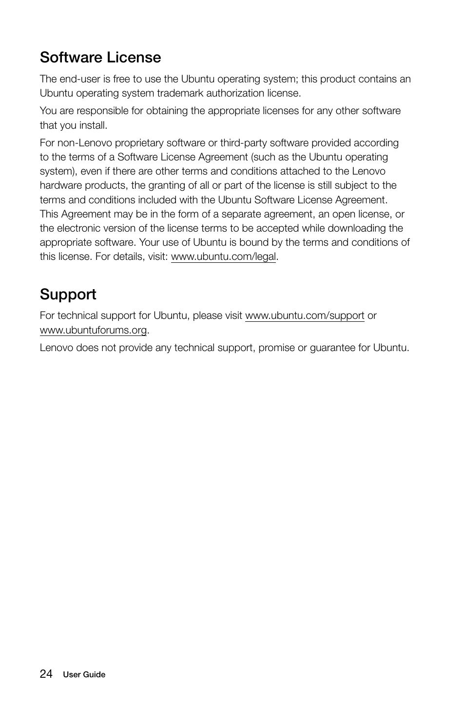 Software license, Support | Lenovo C255 All-in-One User Manual | Page 29 / 29