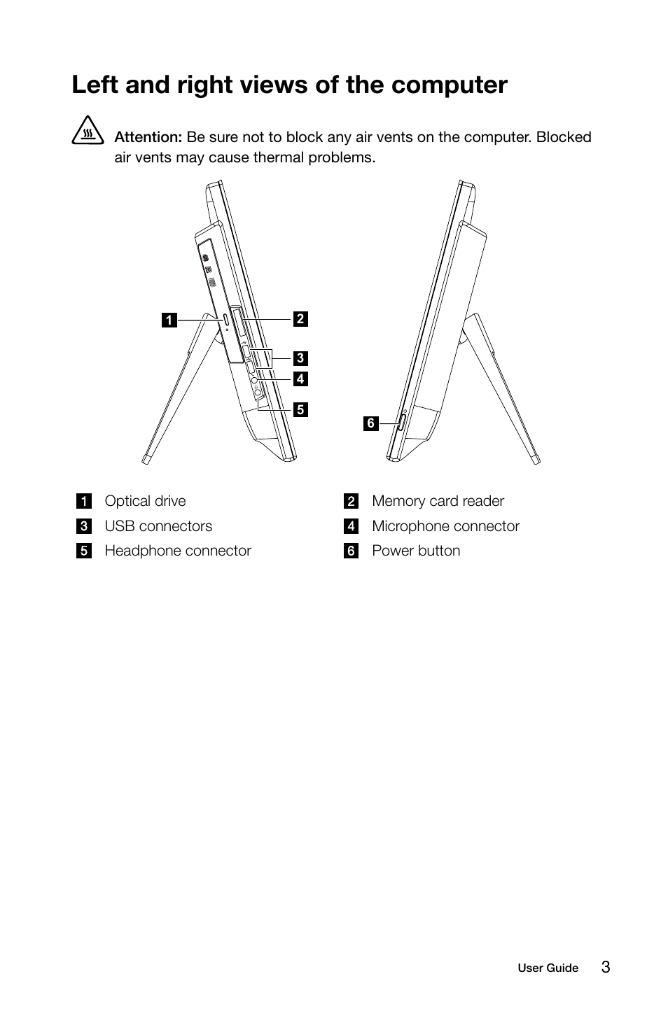 Left and right views of the computer | Lenovo C255 All-in-One User Manual | Page 8 / 29