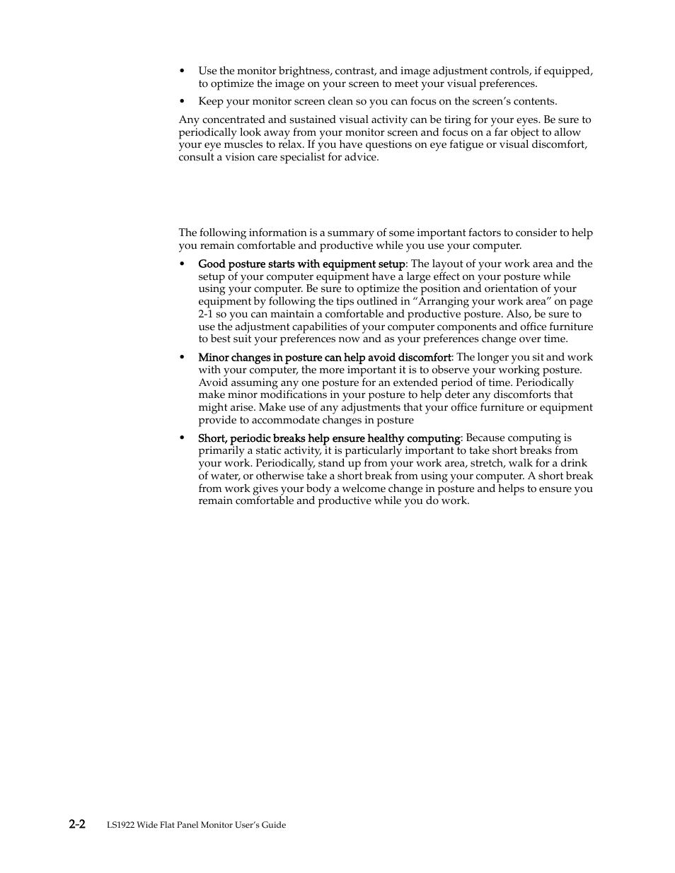 Quick tips for healthy work habits | Lenovo LS1922 Wide 18.5 inch LCD Monitor User Manual | Page 10 / 30