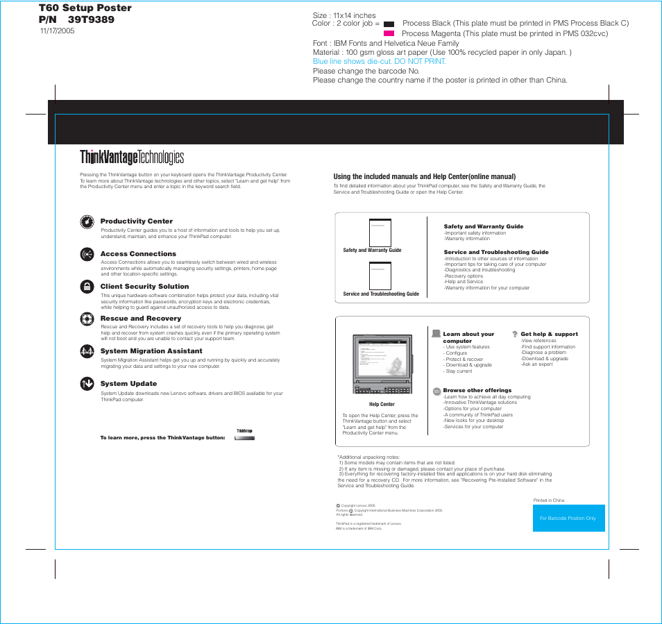 P/n t60 setup poster | Lenovo ThinkPad T60p User Manual | Page 2 / 2