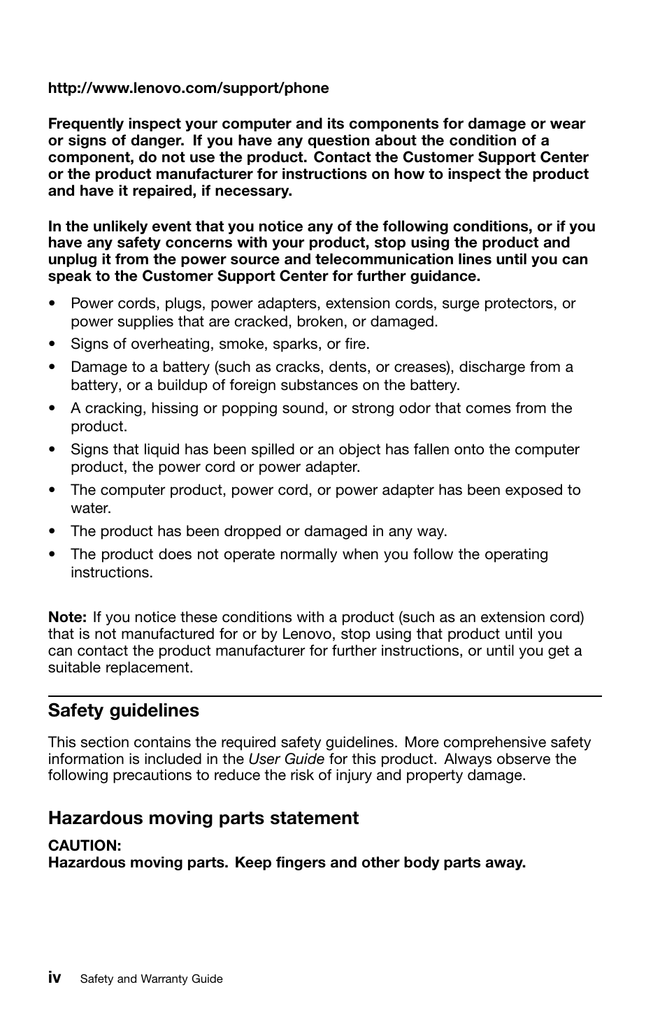 Safety guidelines, Hazardous moving parts statement | Lenovo ThinkPad Edge E220s User Manual | Page 6 / 48