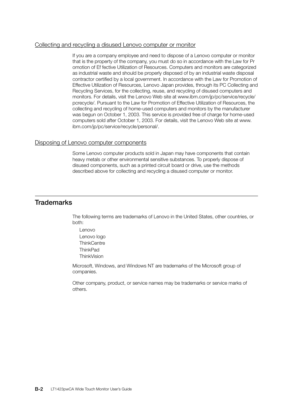Trademarks | Lenovo ThinkVision LT1423p 13.3-inch IPS WLED Backlit LCD Mobile Touch Monitor With Pen User Manual | Page 49 / 86