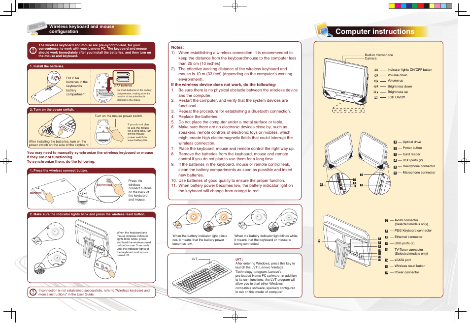 Computer instructions, Connect | Lenovo IdeaCentre B510 User Manual | Page 2 / 2