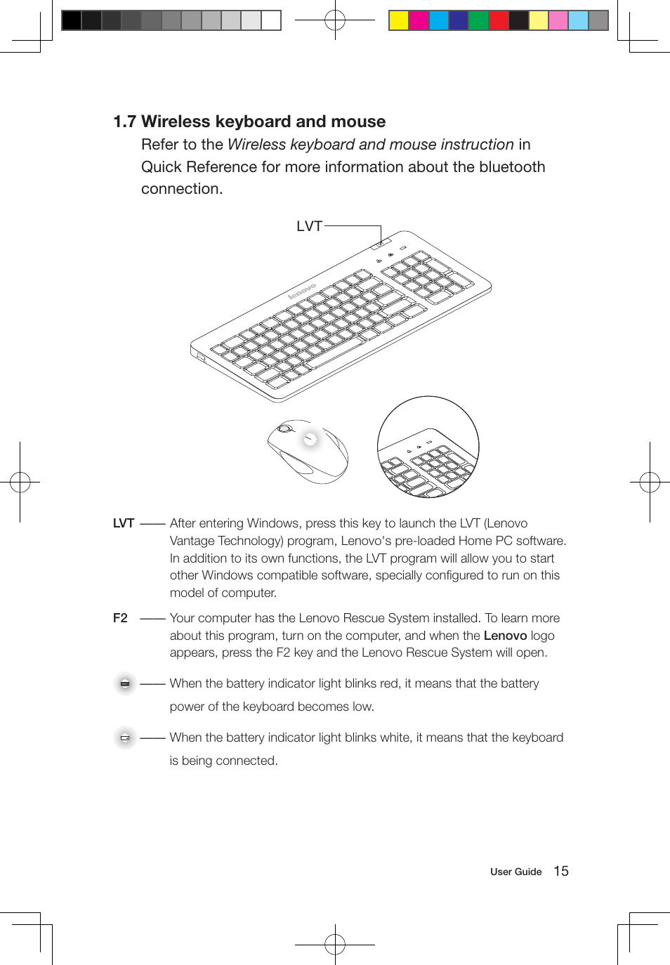 7 wireless keyboard and mouse | Lenovo IdeaCentre A700 User Manual | Page 20 / 67