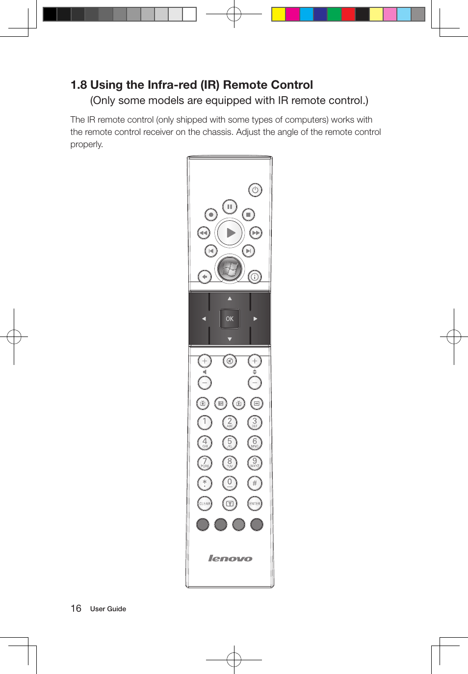 8 using the infra-red (ir) remote control | Lenovo IdeaCentre A700 User Manual | Page 21 / 67