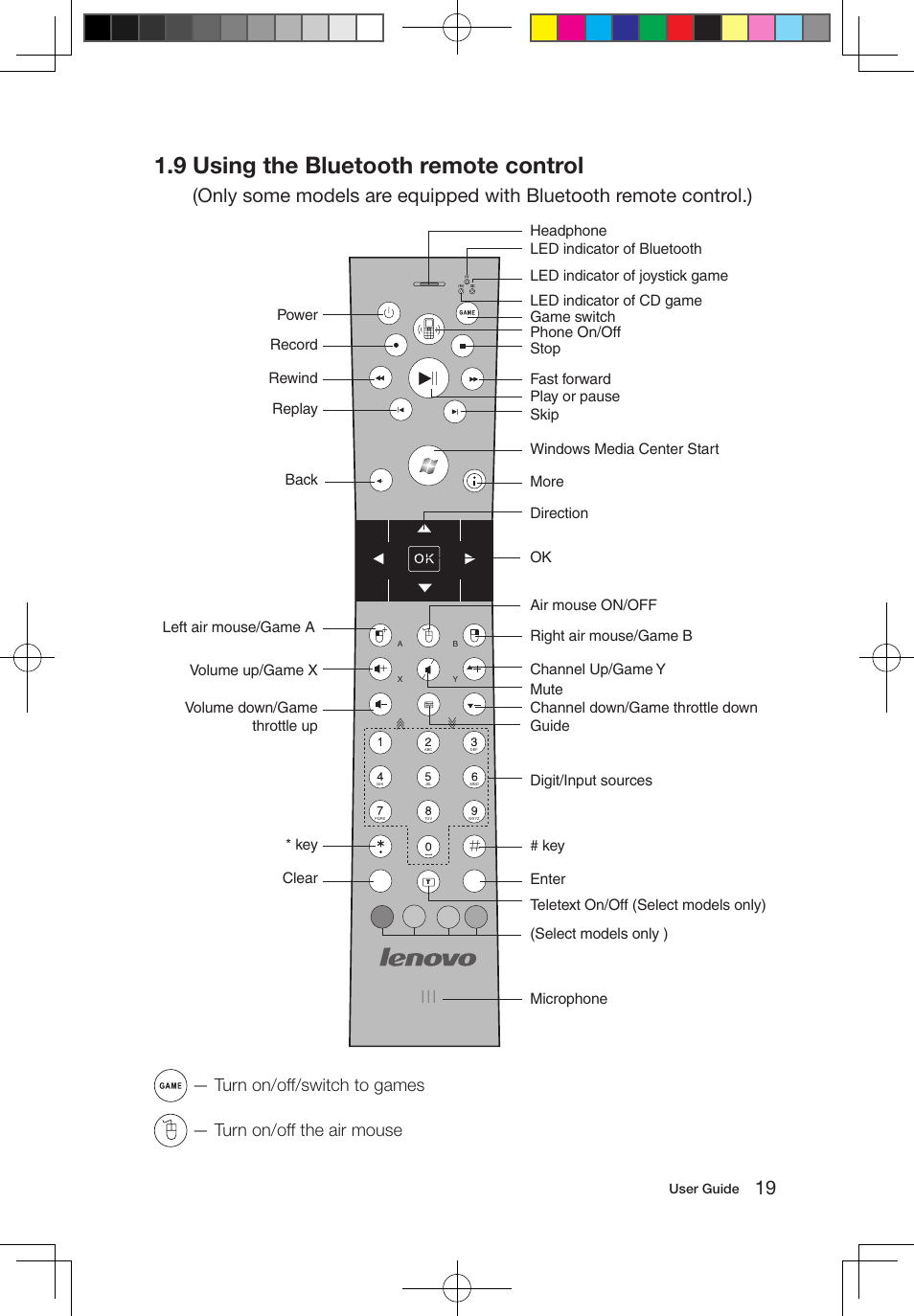 9 using the bluetooth remote control | Lenovo IdeaCentre A700 User Manual | Page 24 / 67
