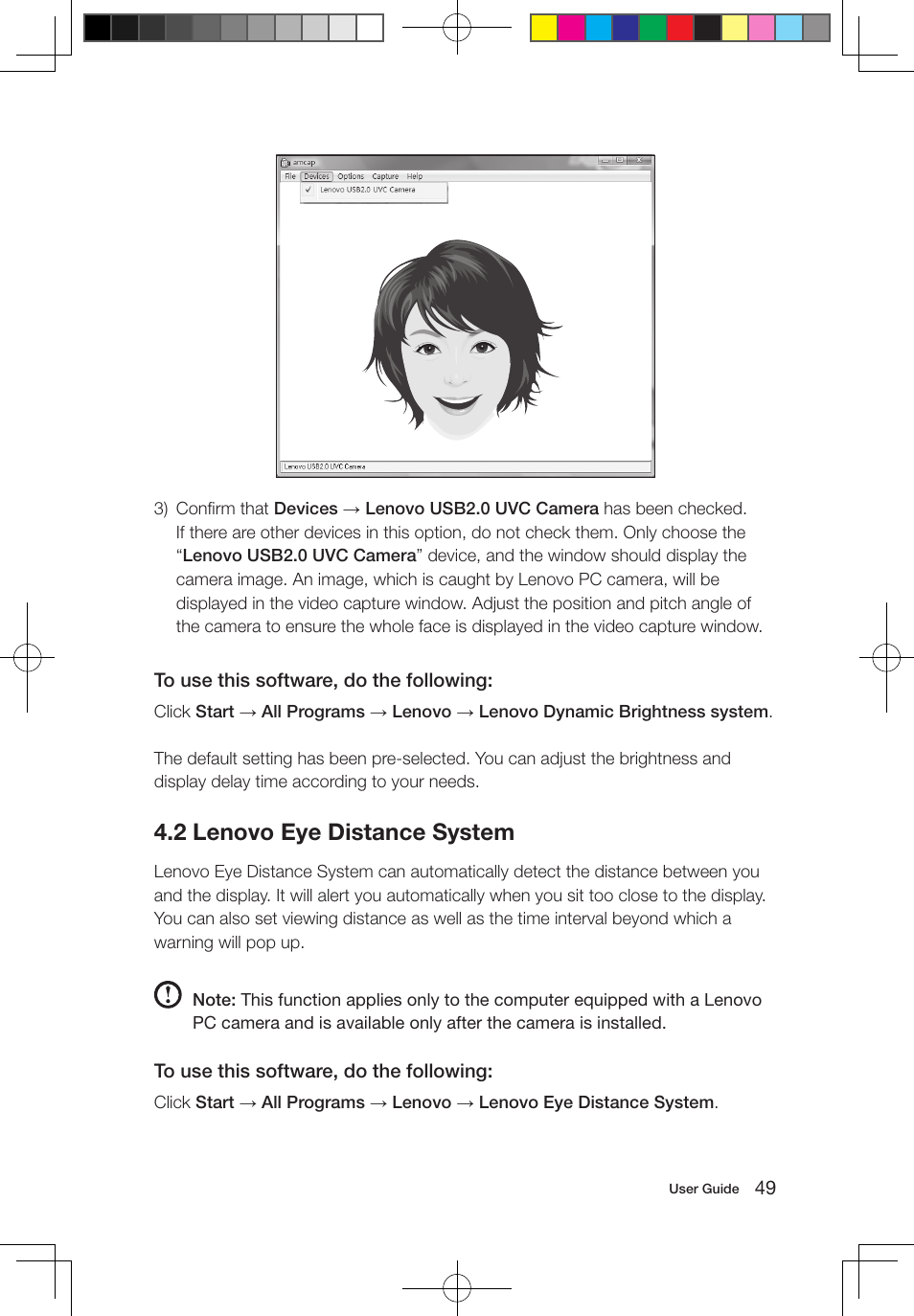 2 lenovo eye distance system | Lenovo IdeaCentre A700 User Manual | Page 54 / 67