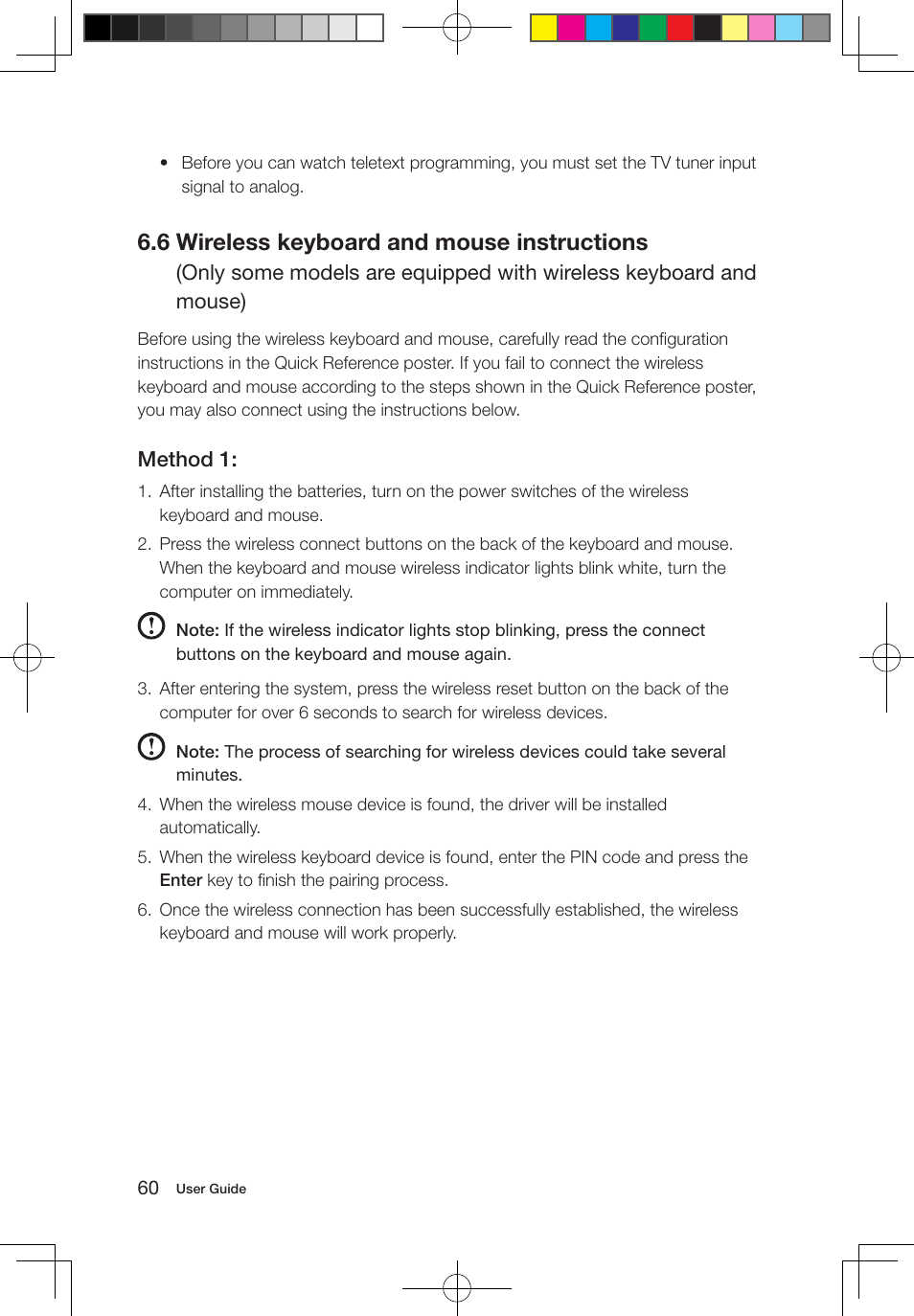 6 wireless keyboard and mouse instructions, Method 1 | Lenovo IdeaCentre A700 User Manual | Page 65 / 67
