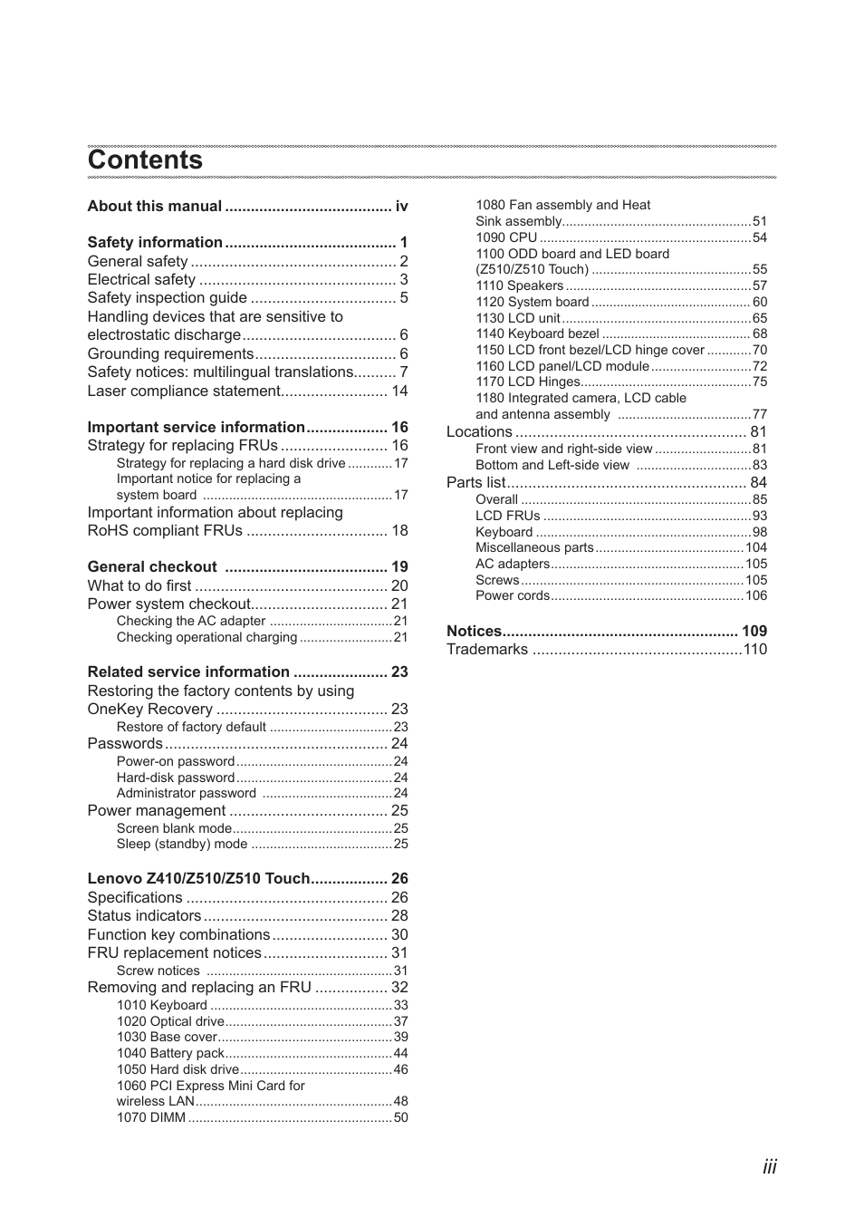 Lenovo IdeaPad Z410 Notebook User Manual | Page 3 / 114