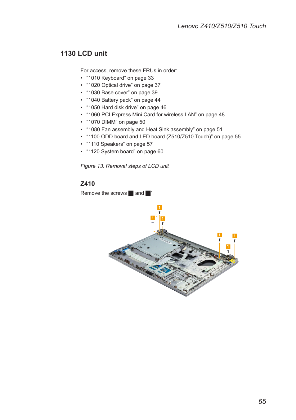 1130 lcd unit, Z410 | Lenovo IdeaPad Z410 Notebook User Manual | Page 69 / 114