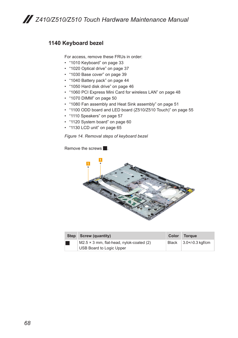 1140 keyboard bezel | Lenovo IdeaPad Z410 Notebook User Manual | Page 72 / 114