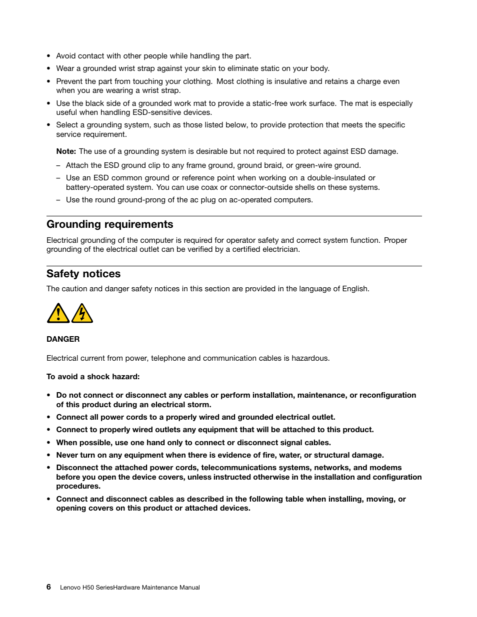 Grounding requirements, Safety notices | Lenovo H50-50 Desktop User Manual | Page 12 / 91