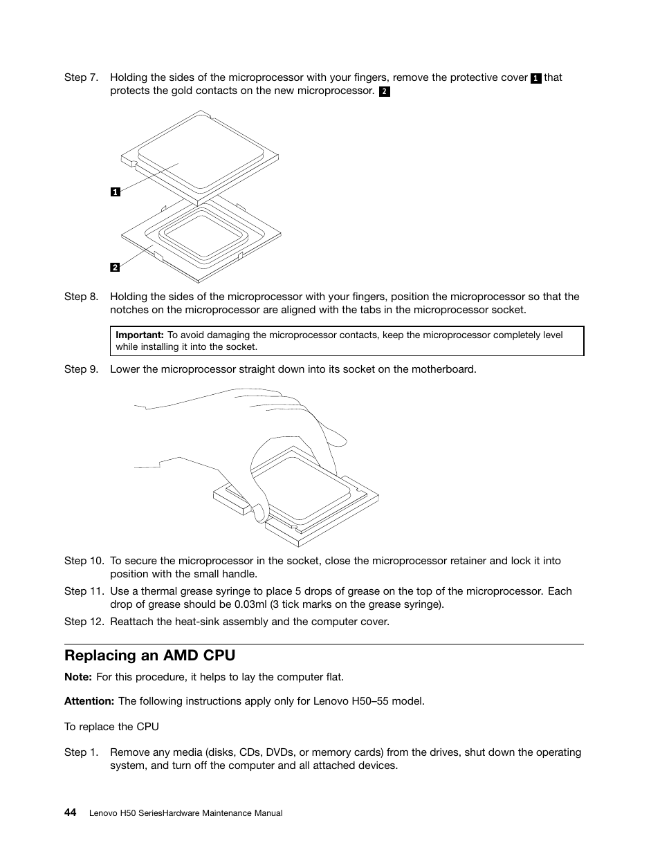 Replacing an amd cpu | Lenovo H50-50 Desktop User Manual | Page 50 / 91