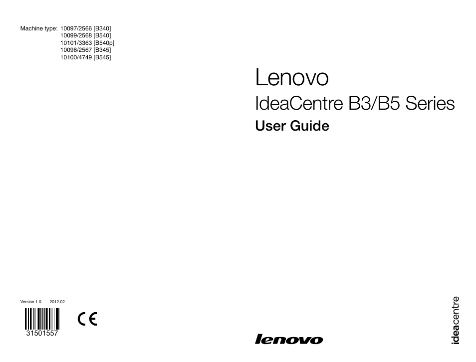 Lenovo IdeaCentre B540 User Manual | 67 pages