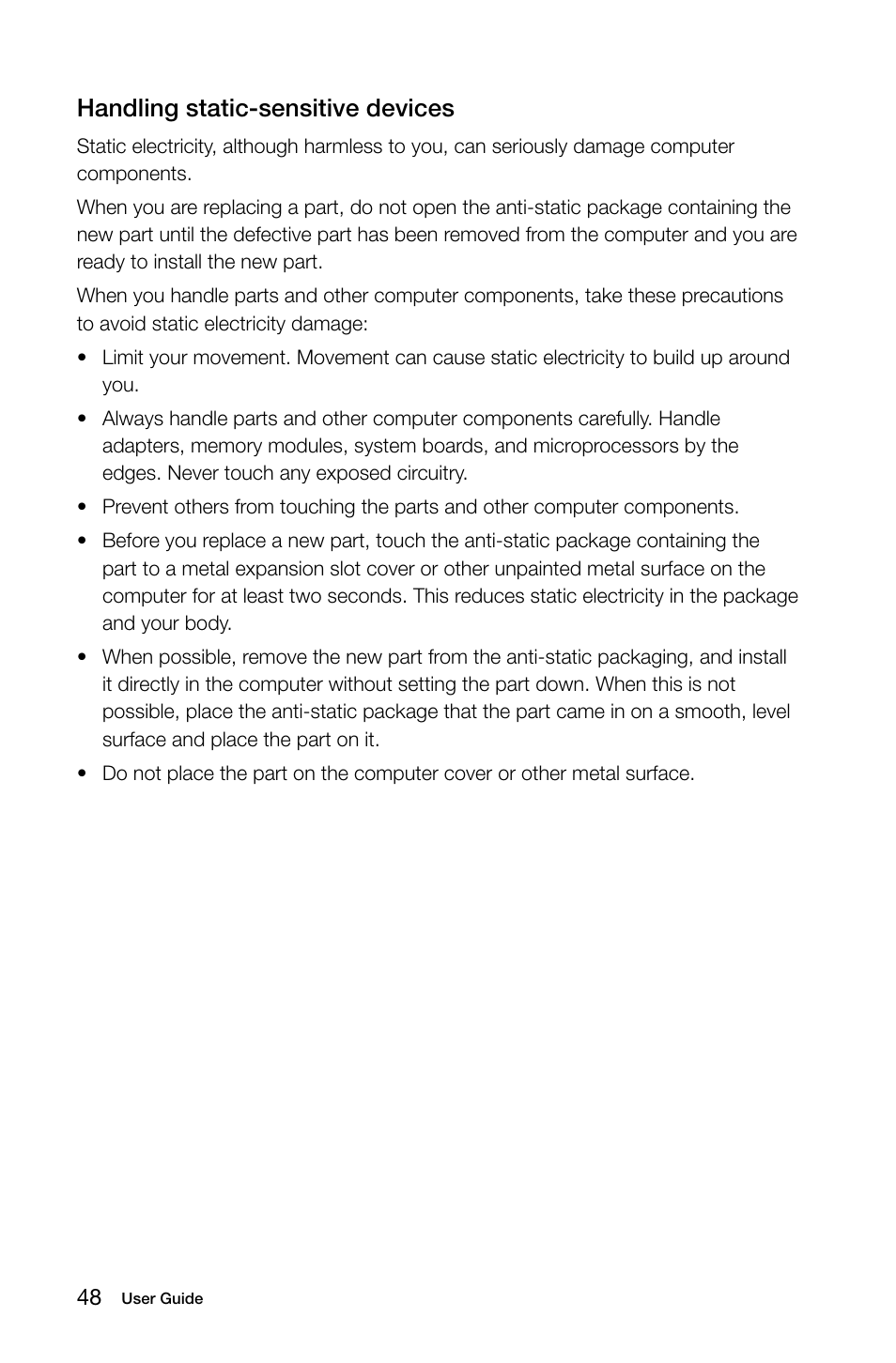 Handling static-sensitive devices | Lenovo IdeaCentre B540 User Manual | Page 53 / 67