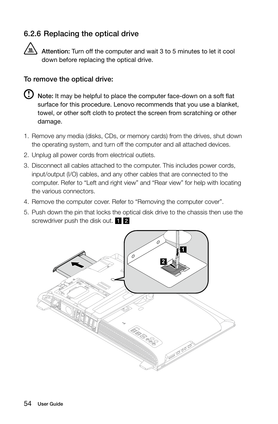 6 replacing the optical drive | Lenovo IdeaCentre B540 User Manual | Page 59 / 67