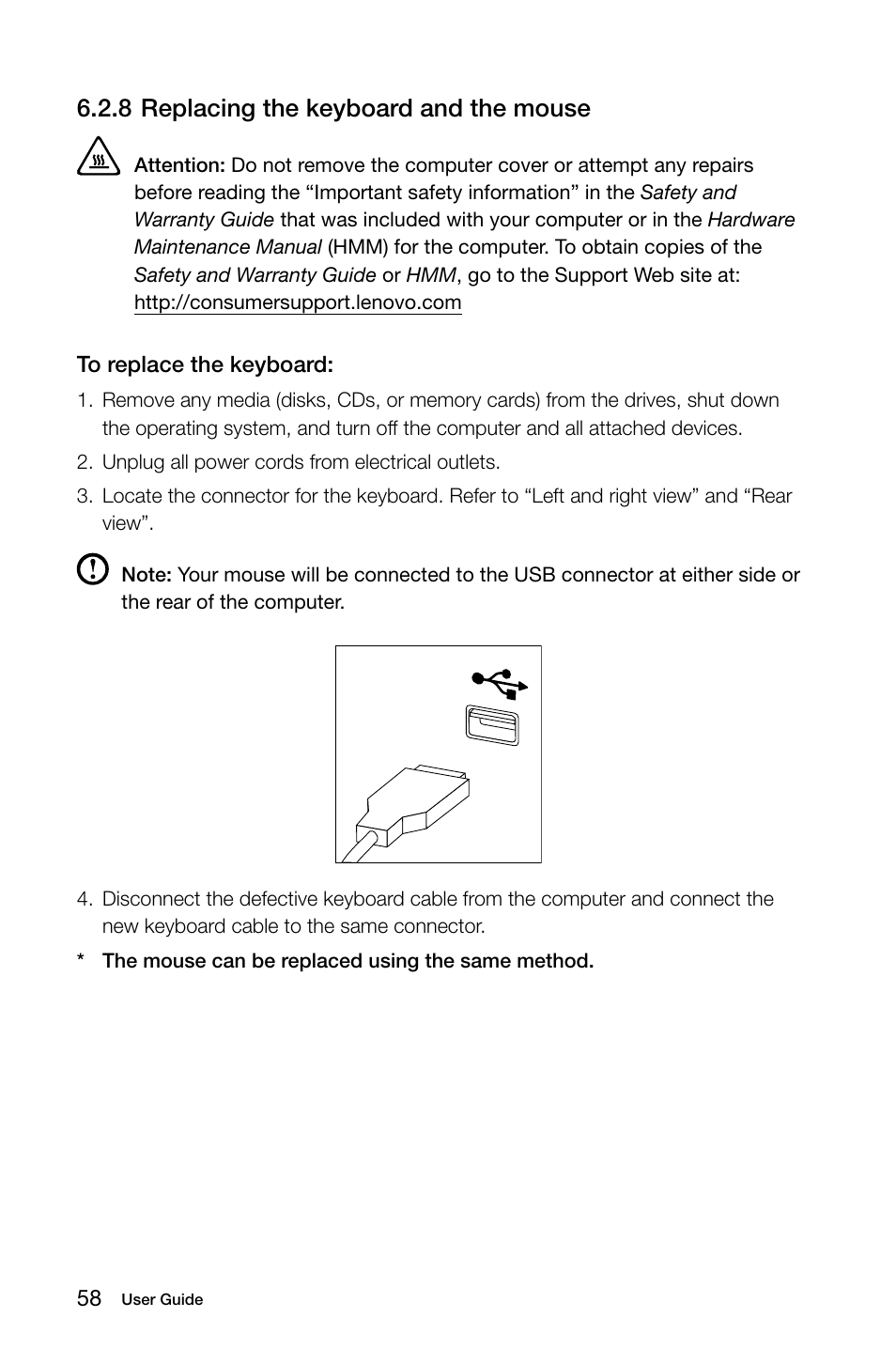 8 replacing the keyboard and the mouse | Lenovo IdeaCentre B540 User Manual | Page 63 / 67