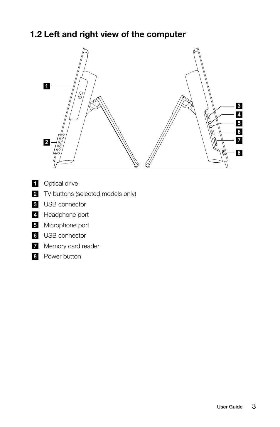 2 left and right view of the computer | Lenovo IdeaCentre B540 User Manual | Page 8 / 67