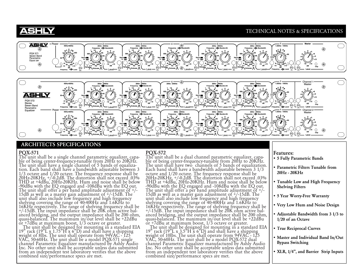 Ashly PQX-571 User Manual | 2 pages