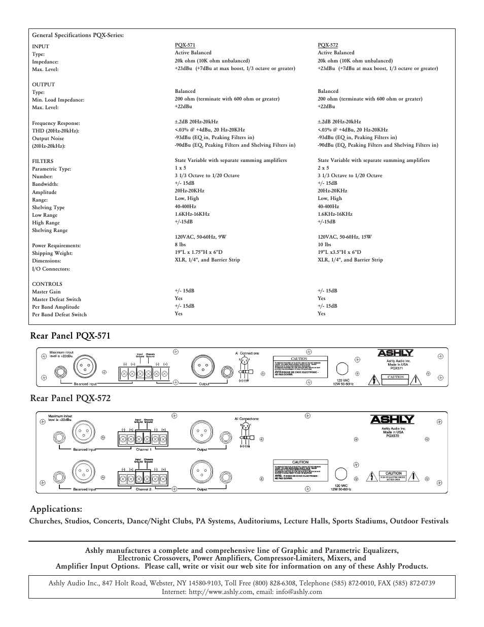 Ashly PQX-571 User Manual | Page 2 / 2