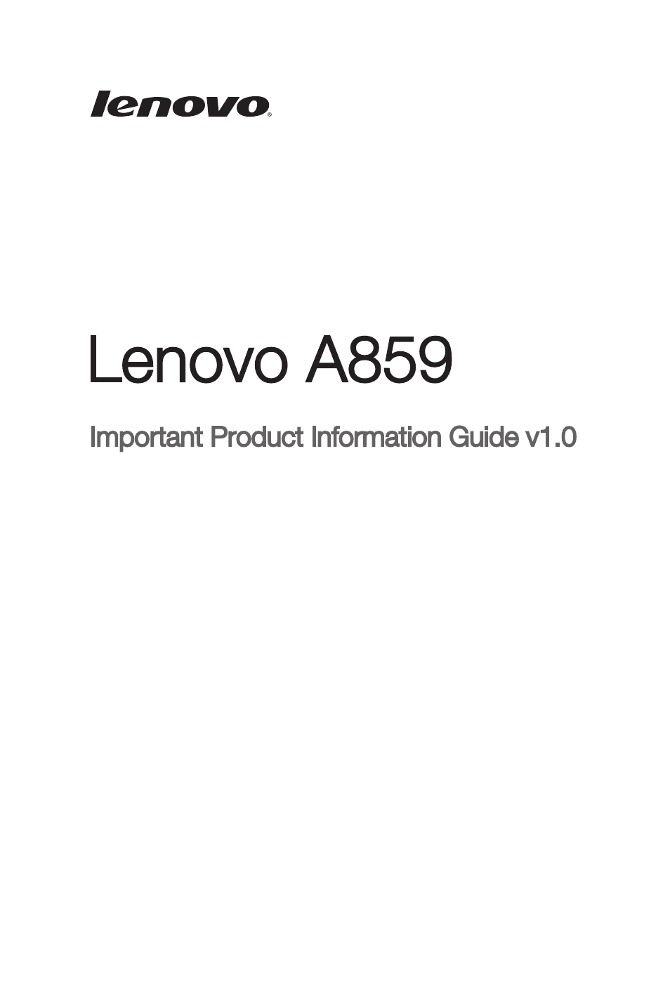 Lenovo A859 Smartphone Lenovo User Manual | 20 pages