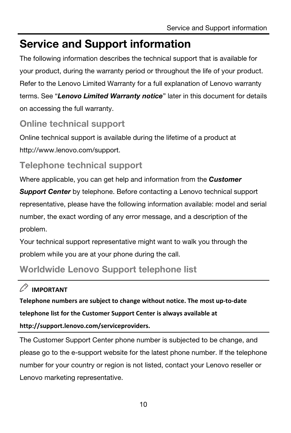 Service and support information, Online technical support, Telephone technical support | Worldwide lenovo support telephone list | Lenovo A859 Smartphone Lenovo User Manual | Page 12 / 20