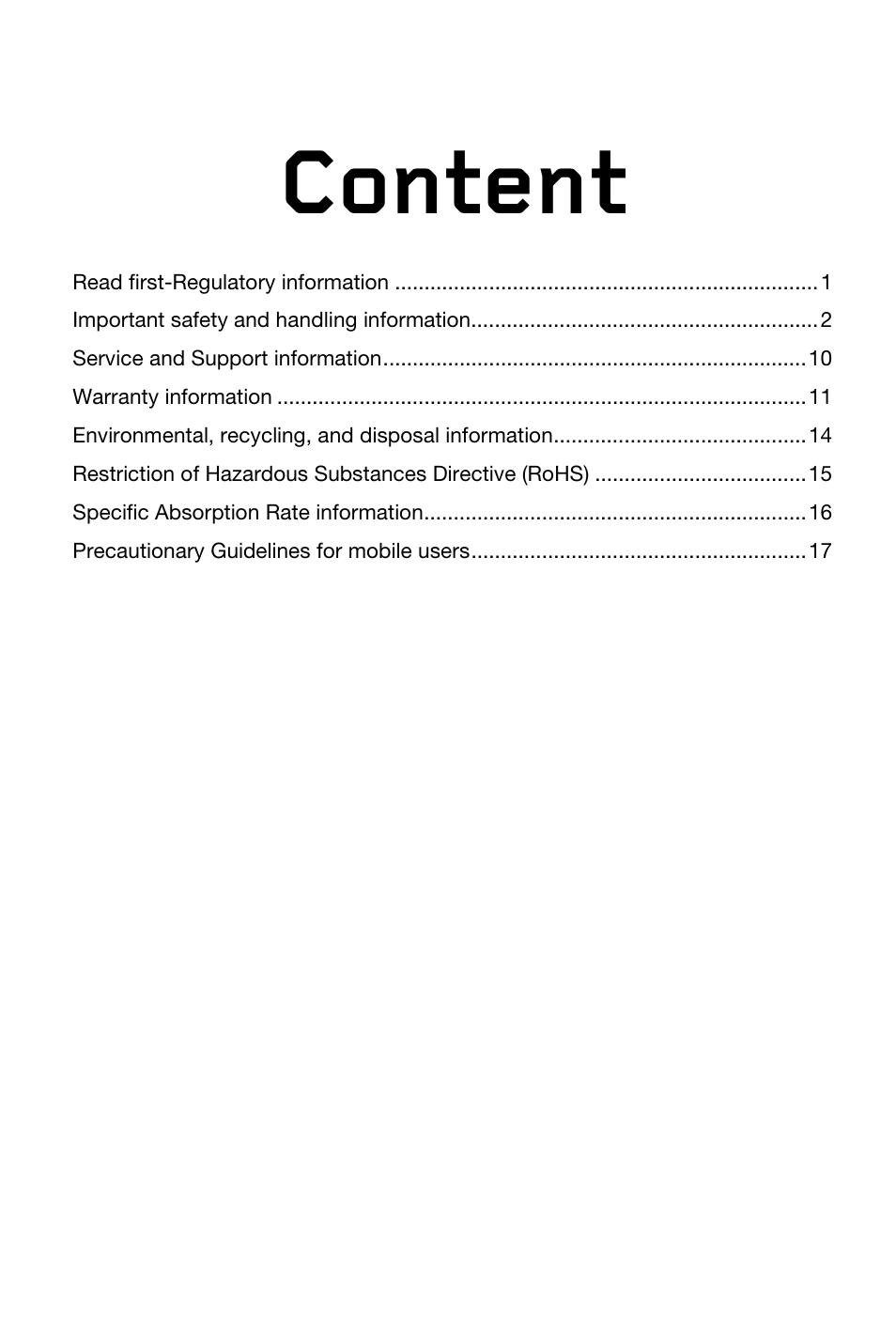 Lenovo a859 ipig_ce_v1.0_20140328, Content | Lenovo A859 Smartphone Lenovo User Manual | Page 2 / 20