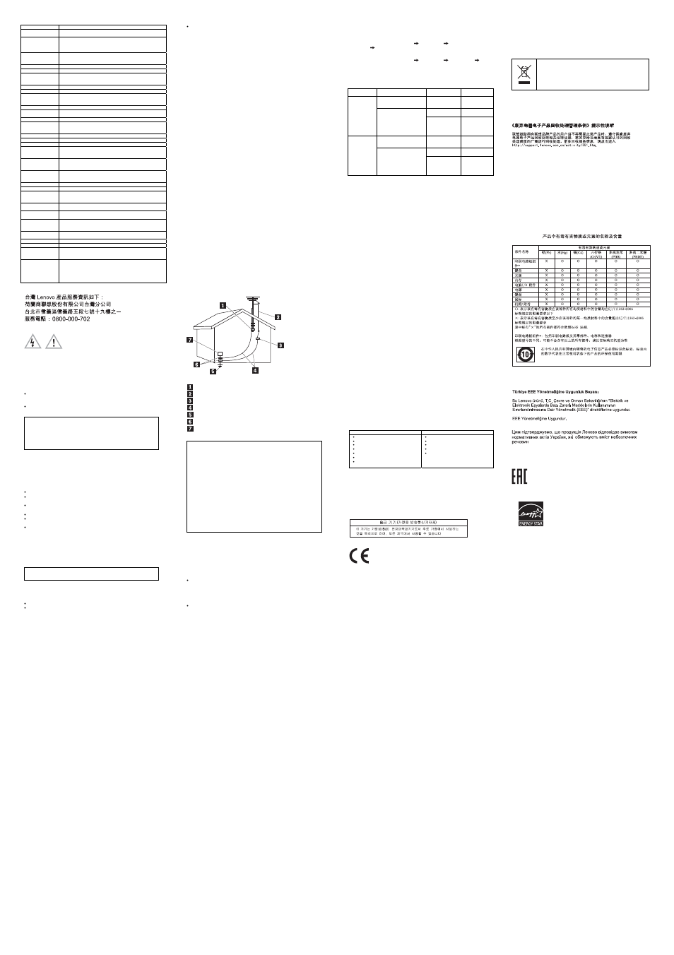 Lenovo product service information for taiwan, Safety information, Lithium coin cell battery notice | Warranty information, Korean class b compliance statement, European union conformity, Important weee information, Recycling information for china, Eurasian compliance mark | Lenovo ThinkStation C30 User Manual | Page 2 / 2
