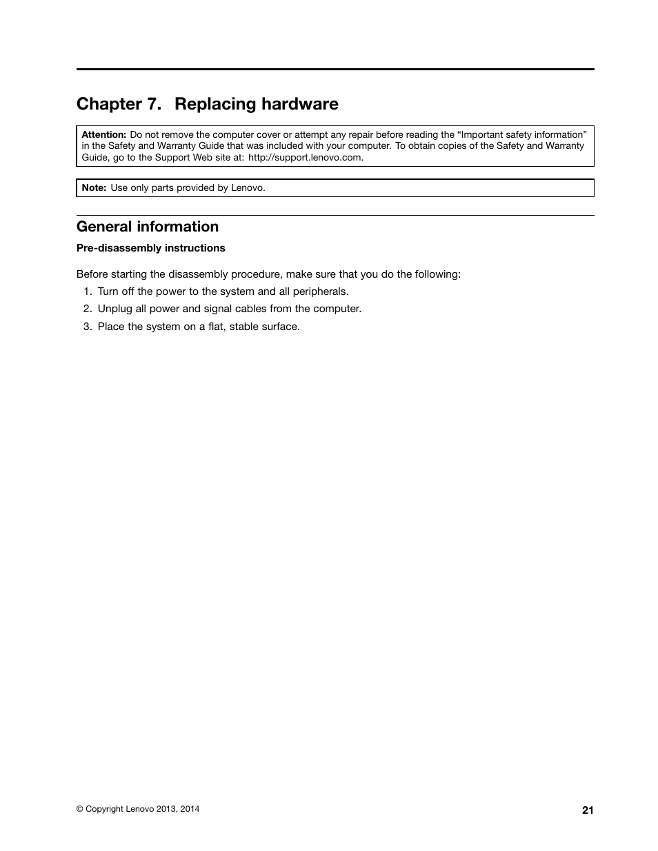 Chapter 7. replacing hardware, General information | Lenovo C260 Touch All In One User Manual | Page 27 / 51