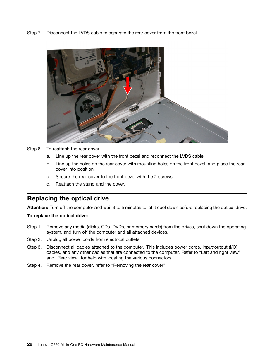 Replacing the optical drive | Lenovo C260 Touch All In One User Manual | Page 34 / 51